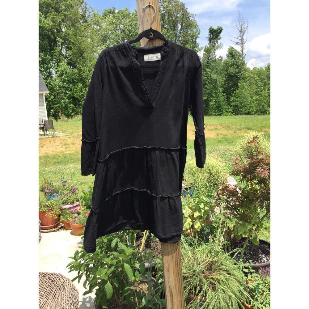 Seaspice‎ tiered mini dress size M medium black resort wear peruvian cotton boho